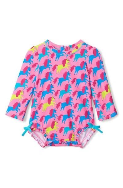 Shop Hatley Kids' Unicorn One-piece Rashguard Swimsuit In Sachet Pink
