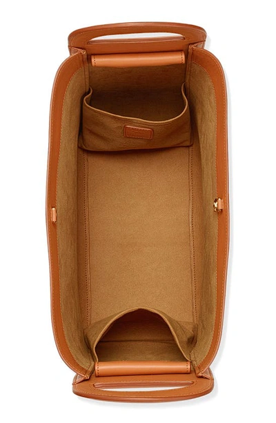 Shop Mcm Mini Mode Travia Leather Tote In Cognac