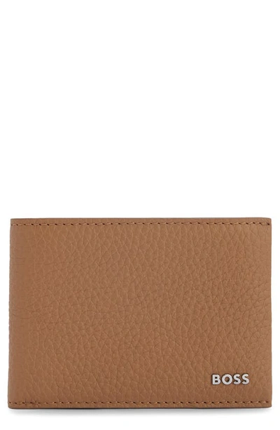 Shop Hugo Boss Crosstown Leather Bifold Wallet In Medium Beige