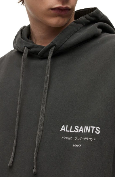 Shop Allsaints Underground Logo Hoodie Sweatshirt In Washed Black