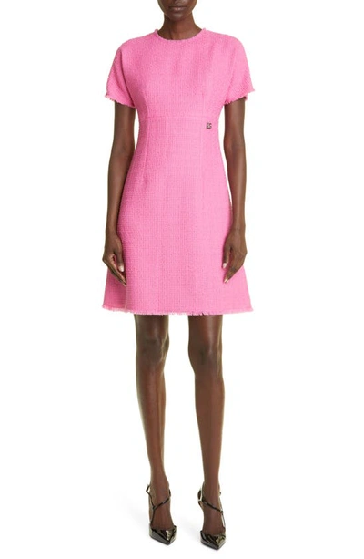 Shop Dolce & Gabbana Raschel Tweed A-line Dress In Bright Pink