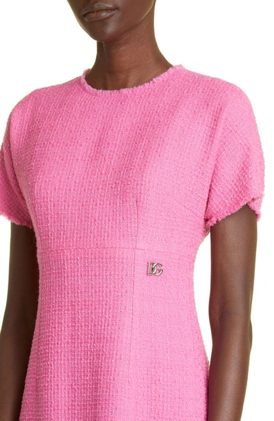 Shop Dolce & Gabbana Raschel Tweed A-line Dress In Bright Pink