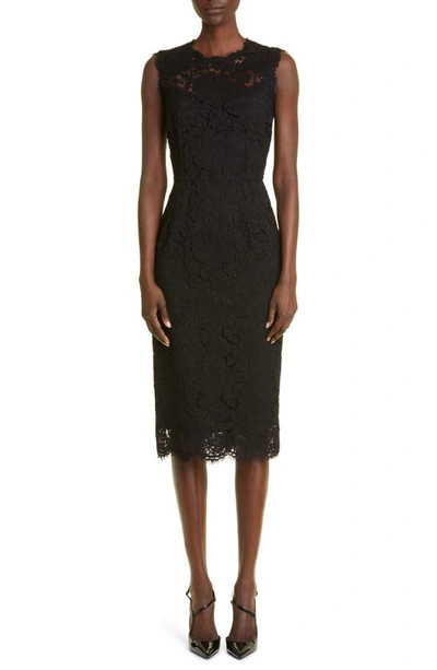 Shop Dolce & Gabbana Sleeveless Semisheer Lace Midi Dress In Black