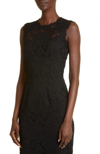 Shop Dolce & Gabbana Sleeveless Semisheer Lace Midi Dress In Black