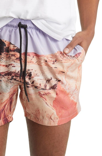 Shop Cat Wwr Mountain Print Drawstring Shorts In Coral