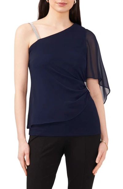 Shop Chaus Rhinestone Strap Overlay One-shoulder Top In Jbs Navy