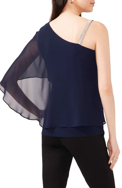 Shop Chaus Rhinestone Strap Overlay One-shoulder Top In Jbs Navy