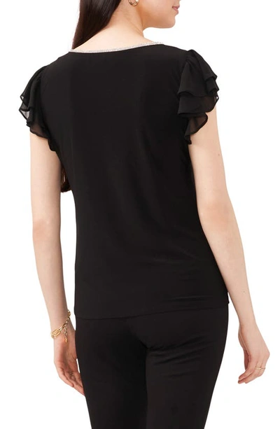Shop Chaus V-neck Ruffle Sleeve Top In Black