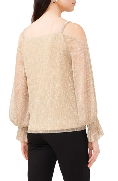 Chaus Rhinestone Cold Shoulder Metallic Blouse In Gold