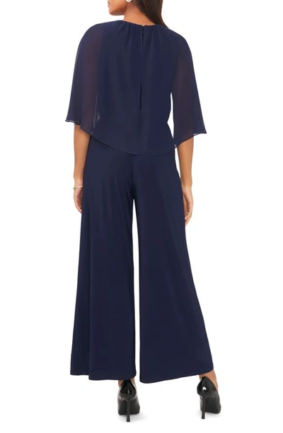 Chaus Split Front Cape Sleeve Wide Leg Jumpsuit In Jbs Navy