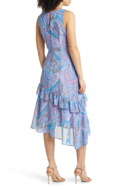 Shop Sam Edelman Paisley Asymmetric Ruffle Dress In Blue Multi