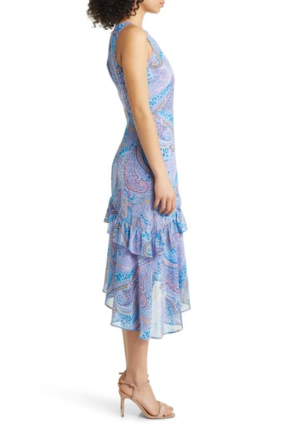 Shop Sam Edelman Paisley Asymmetric Ruffle Dress In Blue Multi
