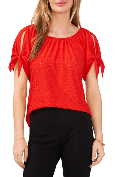 Shop Chaus Cold Shoulder Knit Eyelet Top In Cherry Red