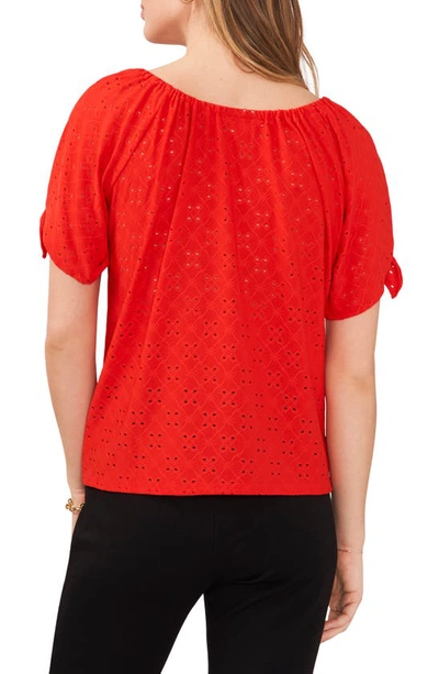 Chaus Cold Shoulder Knit Eyelet Top In Cherry Red