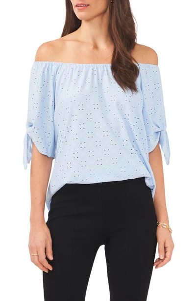 Shop Chaus Cold Shoulder Knit Eyelet Top In Ocean Spray