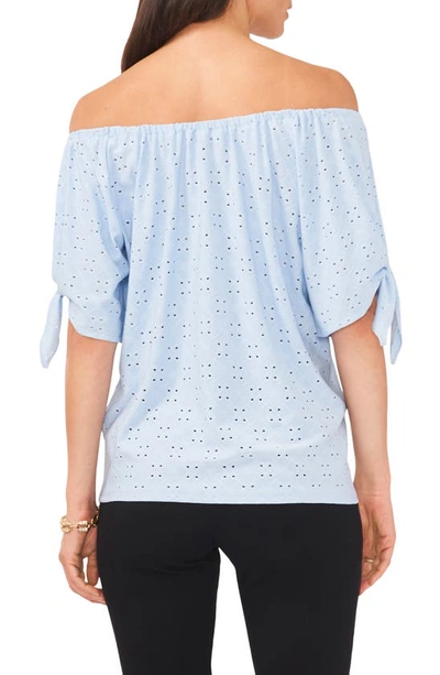Chaus Cold Shoulder Knit Eyelet Top In Ocean Spray