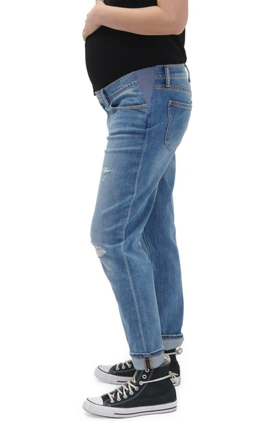 Hatch The Under The Bump Boyfriend Maternity Jeans In Destroyed Light Wash