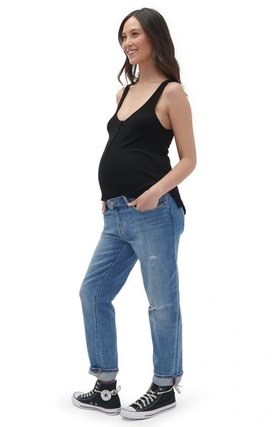 Hatch The Under The Bump Boyfriend Maternity Jeans In Destroyed Light Wash