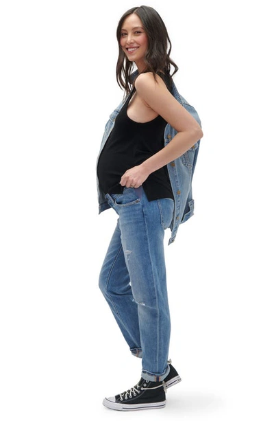 Hatch The Under The Bump Boyfriend Maternity Jeans In Destroyed Light Wash