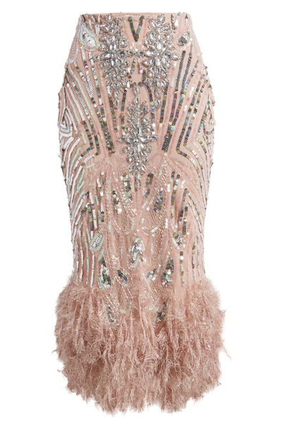 Asos Design Luxe Sequin & Crystal Party Skirt In Light Pink
