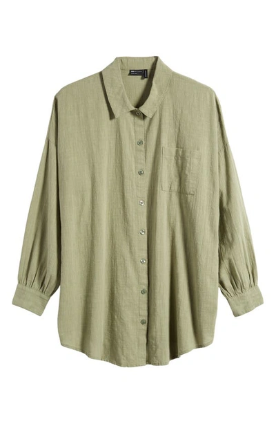 Shop Asos Design Textured Cotton Beach Button-up Shirt In Khaki