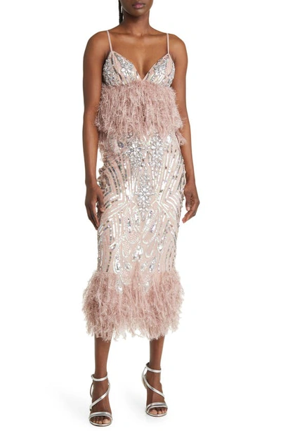 Asos Design Luxe Sequin & Crystal Party Skirt In Light Pink