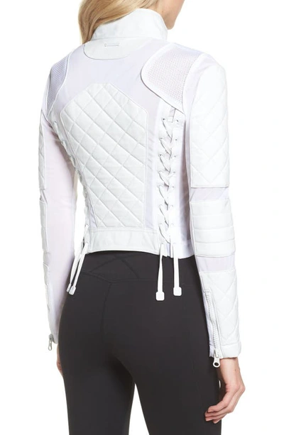 Shop Blanc Noir Leather & Mesh Moto Jacket In White