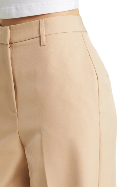 Shop Asos Design High Waist Wide Leg Pants In Beige