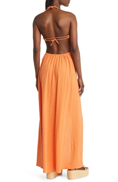 Shop Asos Design Cutout Halter Cover-up Dress In Orange