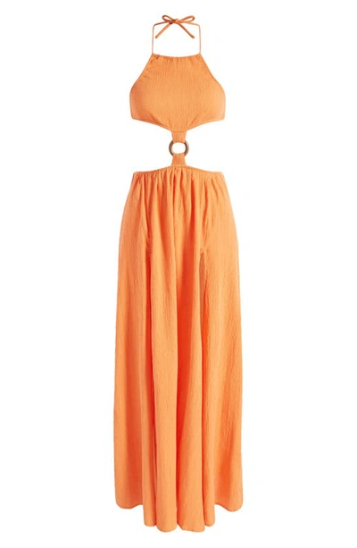 Shop Asos Design Cutout Halter Cover-up Dress In Orange