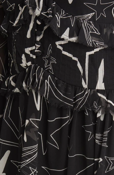 Asos Design Print Ruffle Long Sleeve Minidress In Black