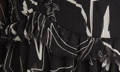 Asos Design Print Ruffle Long Sleeve Minidress In Black