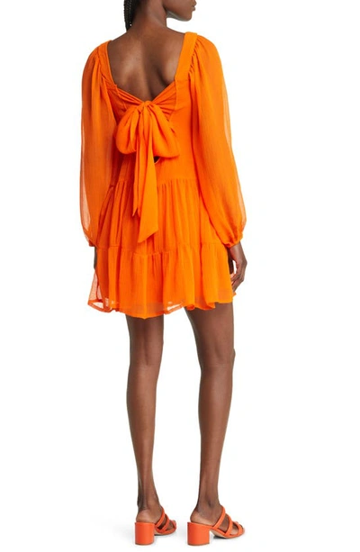 Asos Design Smocked Long Sleeve Minidress In Orange