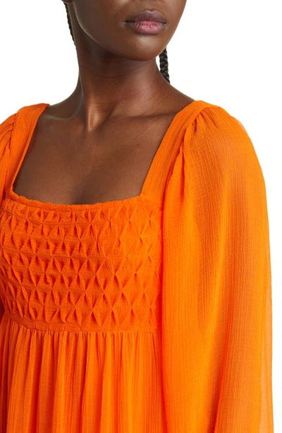 Asos Design Smocked Long Sleeve Minidress In Orange
