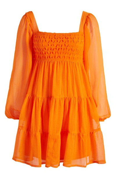 Asos Design Smocked Long Sleeve Minidress In Orange