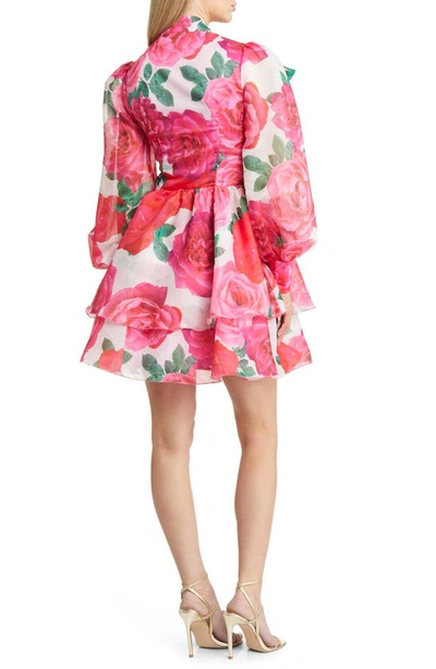 Asos Design Luxe Floral Long Sleeve Shift Dress In Red