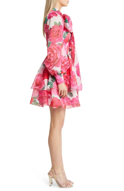 Asos Design Luxe Floral Long Sleeve Shift Dress In Red