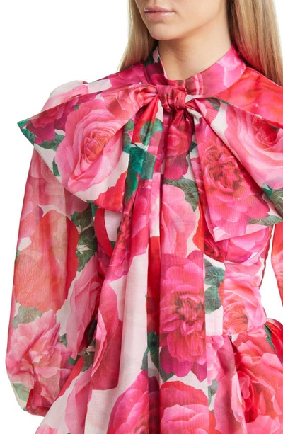 Asos Design Luxe Floral Long Sleeve Shift Dress In Red