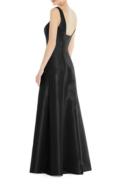 Shop Alfred Sung Square Neck Satin A-line Gown In Black