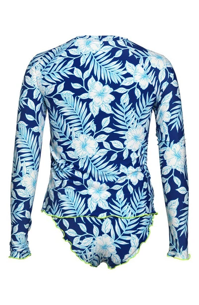 Shop Hobie Kids' Lei Long Sleeve Two-piece Rashguard Swimsuit In Sailor Blue