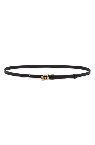 Shop Bottega Veneta Cintura Leather Belt In 1019 Black-m Brass