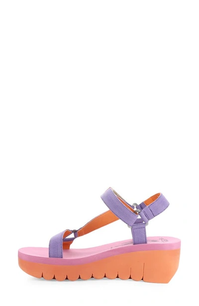 Shop Fly London Yefa Wedge Sandal In 008 Violet/ Orange Grograin
