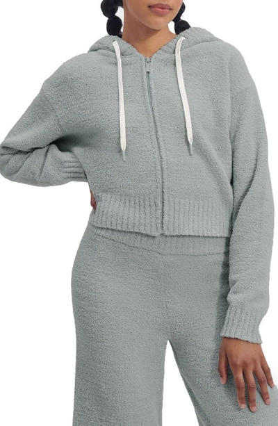 Shop Ugg Hana Textured Fleece Zip-up Crop Hoodie In Sidewalk
