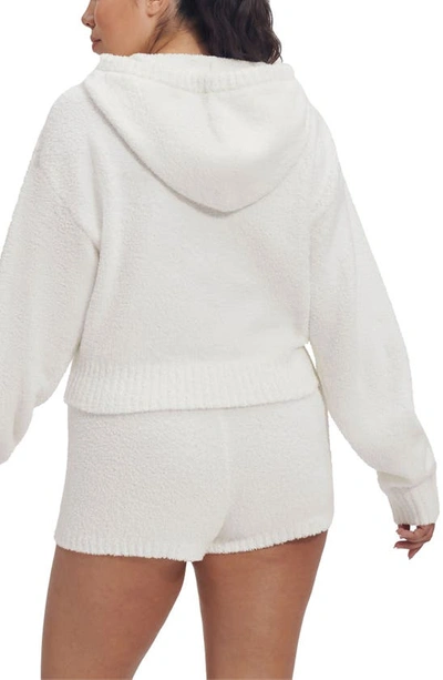 Shop Ugg Hana Textured Fleece Zip-up Crop Hoodie In Cream