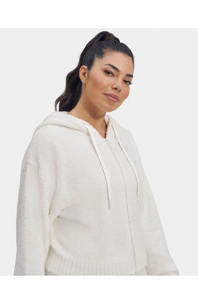 Shop Ugg Hana Textured Fleece Zip-up Crop Hoodie In Cream