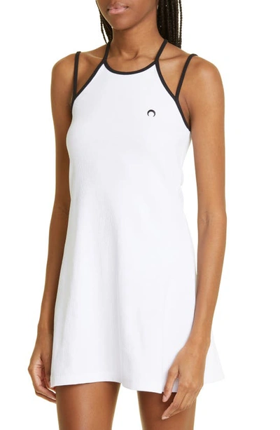 Shop Marine Serre Stretch Organic Cotton Rib Tennis Court Dress In White