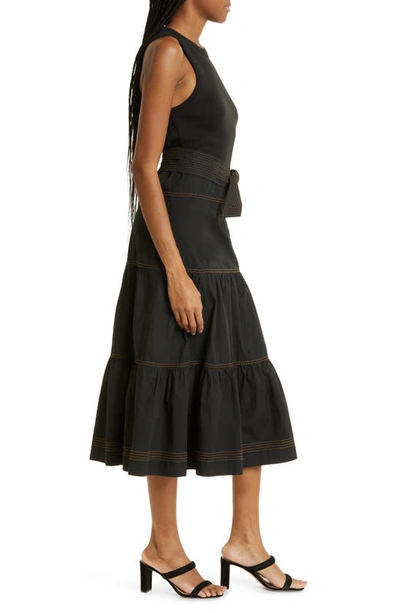 Shop Veronica Beard Austyn Mixed Media Stretch Cotton Dress In Black