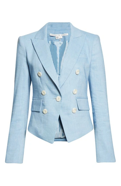 Shop Veronica Beard Diego Crop Linen Blend Dickey Jacket In Lake Blue