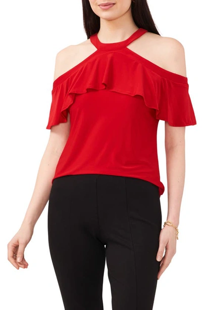 Shop Chaus Ruffle Cold Shoulder Blouse In Red
