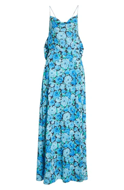 Shop Rotate Birger Christensen Floral Print Chiffon Maxi Dress In Ibiza Blue Comb.